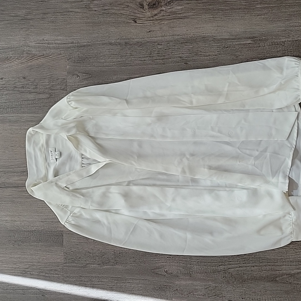 J Crew white bow front blouse necktie blouse semi sheer lightweight professional